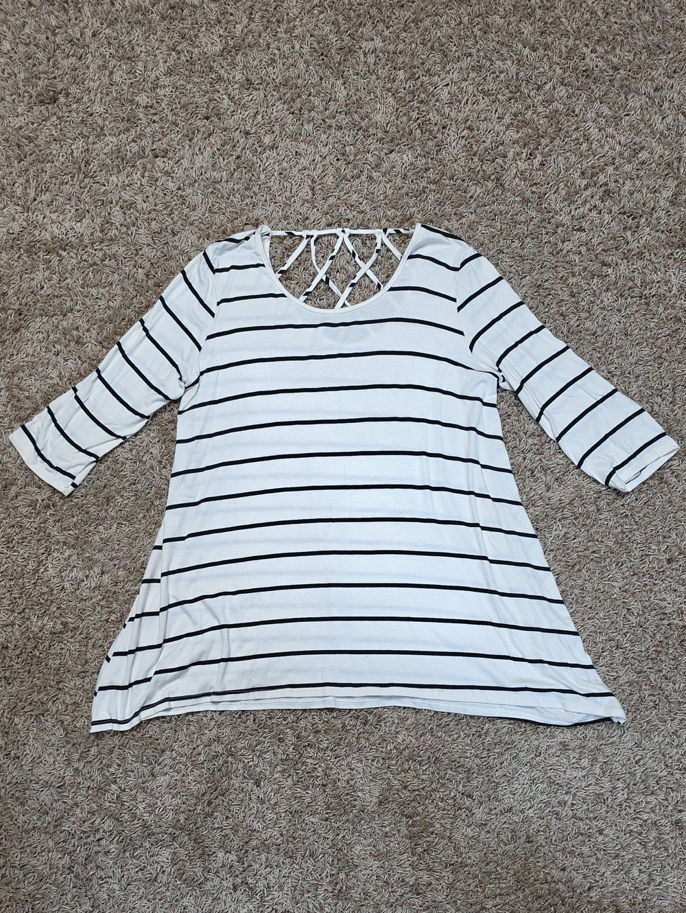 Crisscross Back White and Black Striped Tunic Top